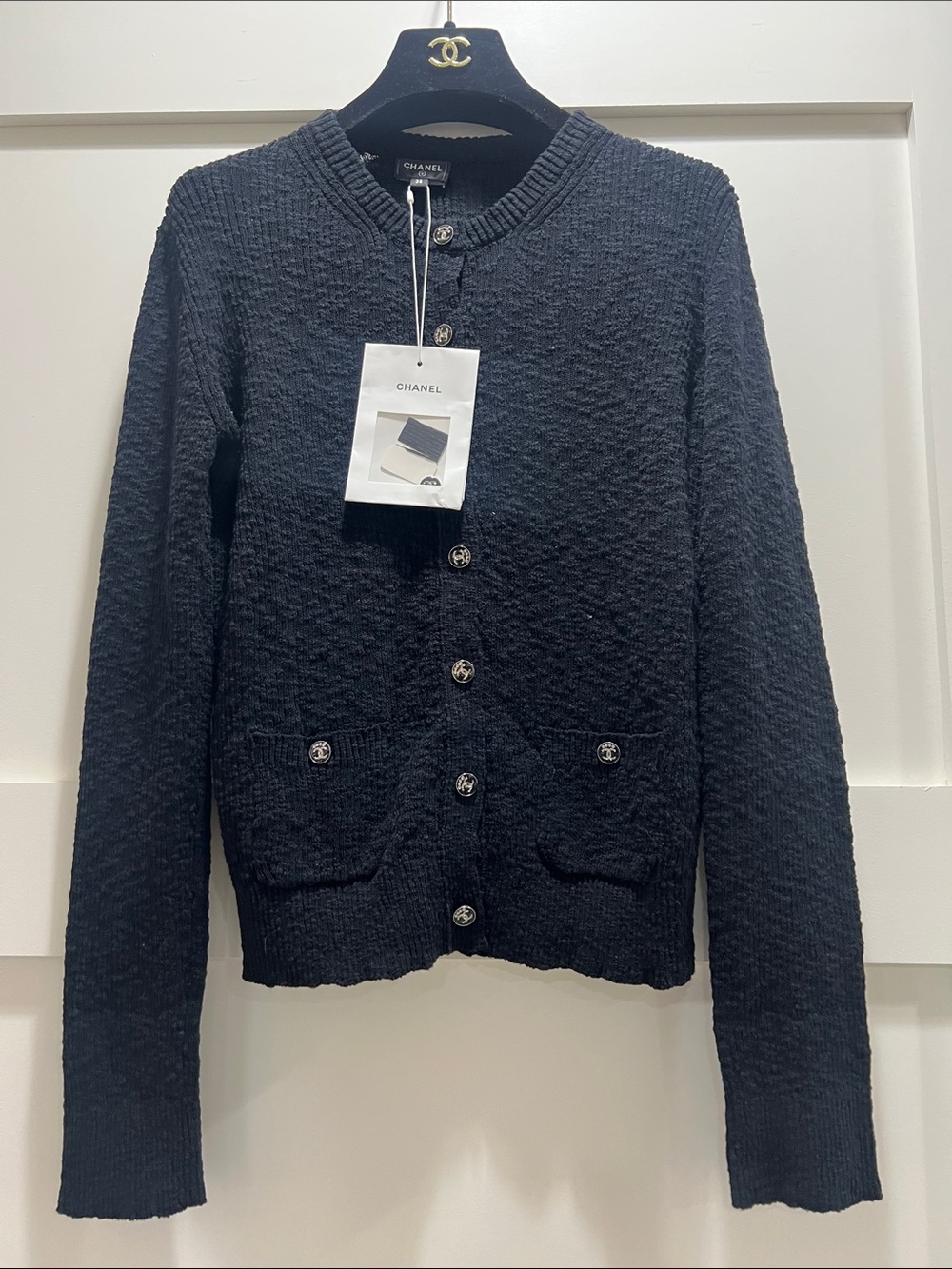 CHANEL Black Bouclé Button-Front Cardigan